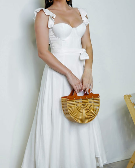 White Corset Ruffle Midi Dress