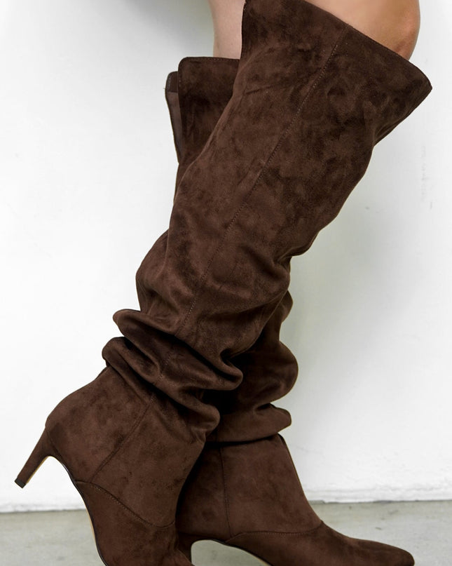 Brown Suede Ruched Boots