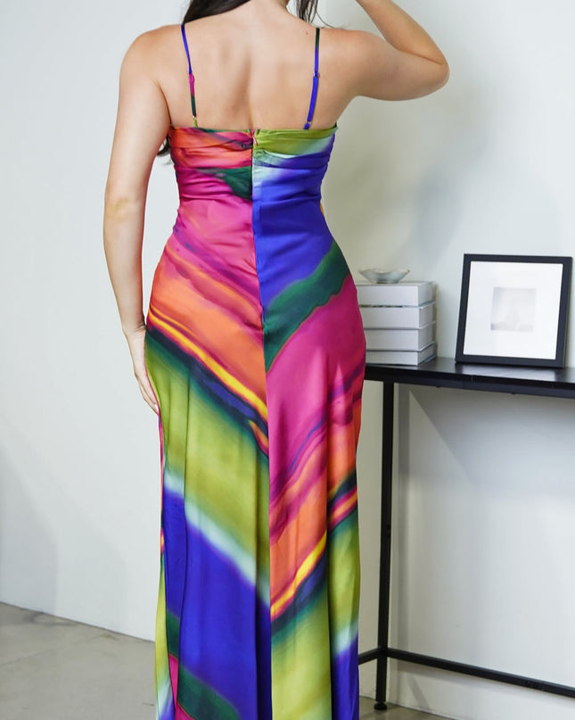 Multi Color Multi Color Satin Maxi Dress