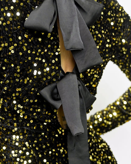 Black Velvet Sequin Long Sleeve Mini Dress