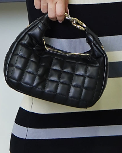 Black Quilted Faux Leather Hobo Bag