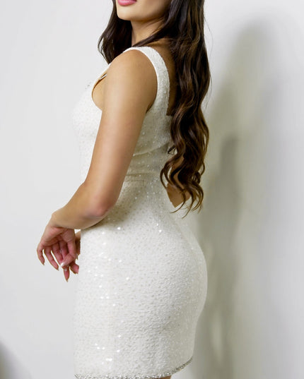 Cream Tweed Sequin Mini Dress