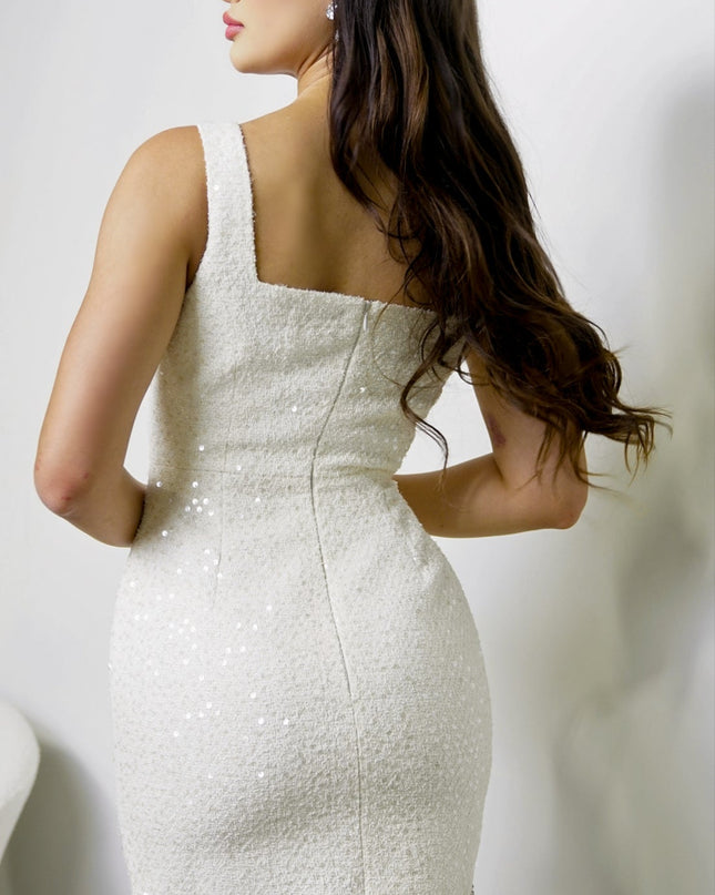 Cream Tweed Sequin Mini Dress