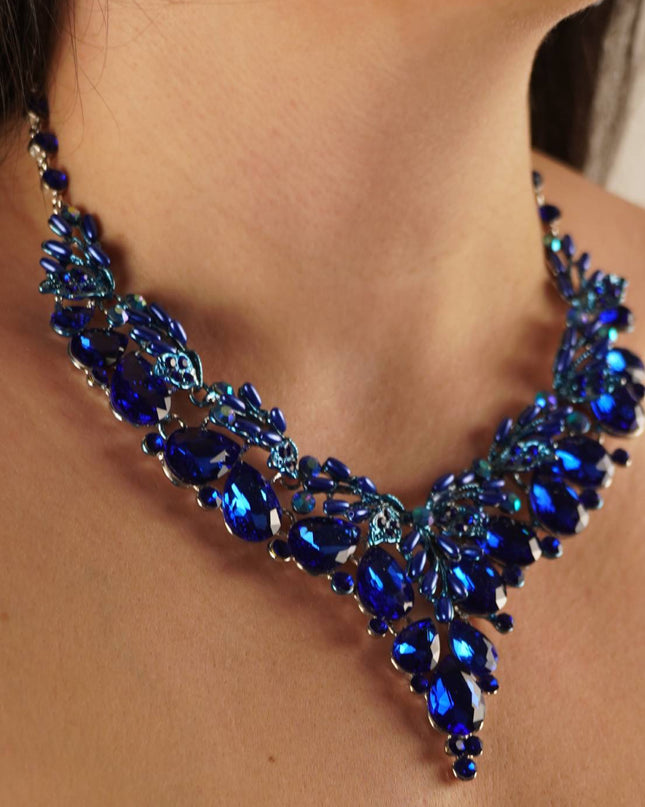 Crystal Blue Teardrop Glass Vine Collar Necklace
