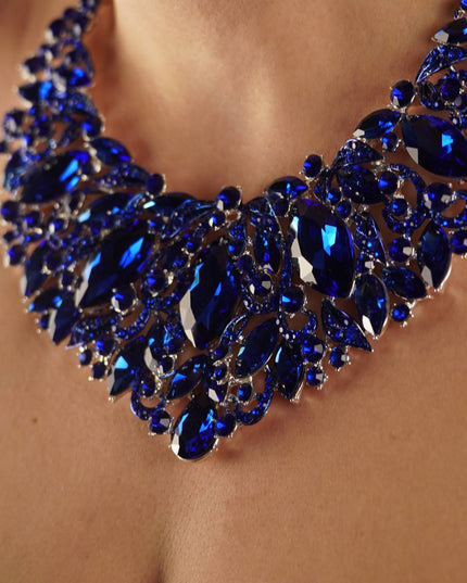 Blue Sapphire Leaf Marquise Stone Necklace & Earrings Set