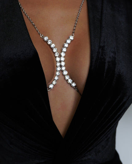 Silver Crystal Glam Rhinestone Bra Chain