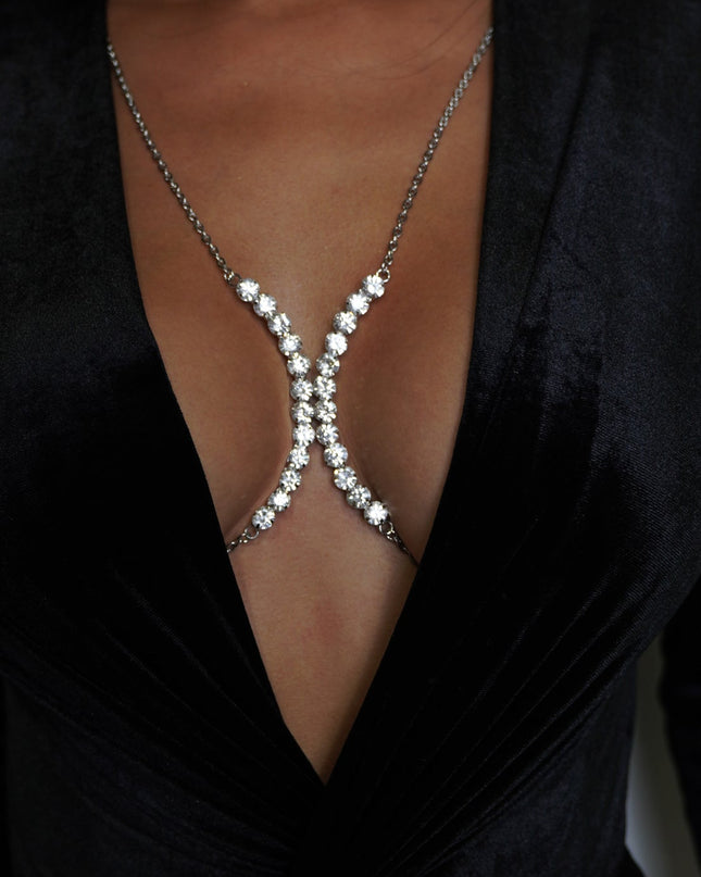 Silver Crystal Glam Rhinestone Bra Chain