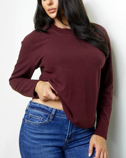 Burgundy Soft Knit Long Sleeve Top