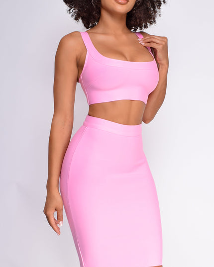 Pink Bandage Top And Skirt Set