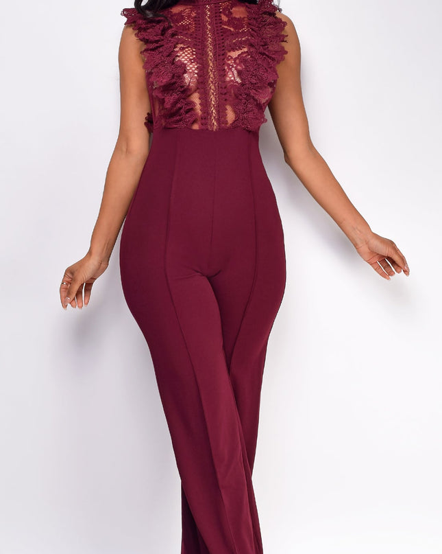 Wine Crochet Flared leg Jumpsuit