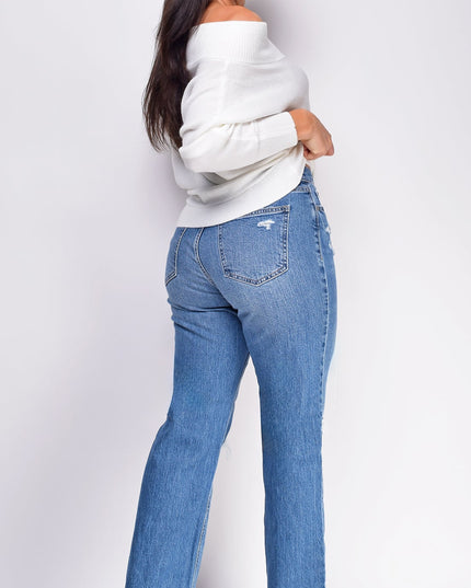 Blue Distressed Relaxed Staright Leg Denim Jeans