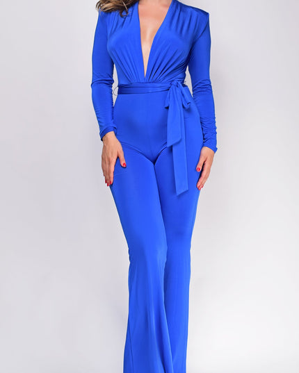 Royal Blue Long Belted Jumpsuit