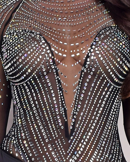 Black Mesh Rhinestone Bodysuit