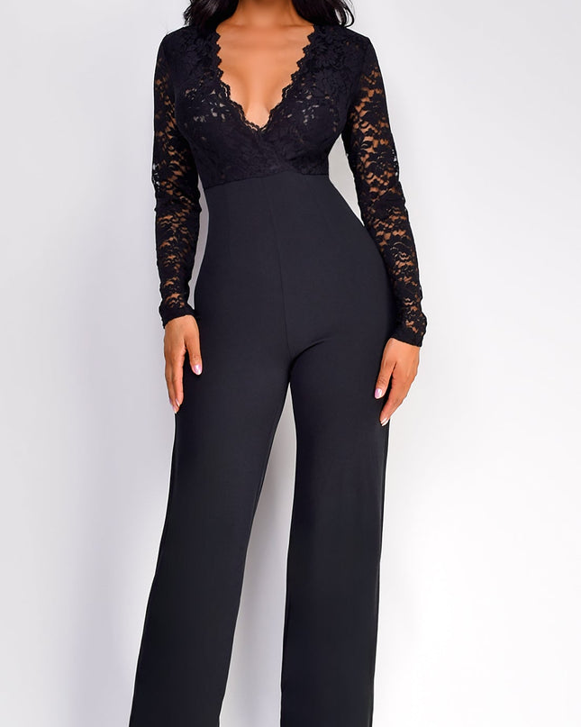 Black Lace Long Sleeve Jumpsuit