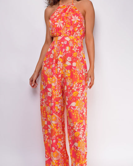 Orange Pink Multi Floral Print Jumpsuit