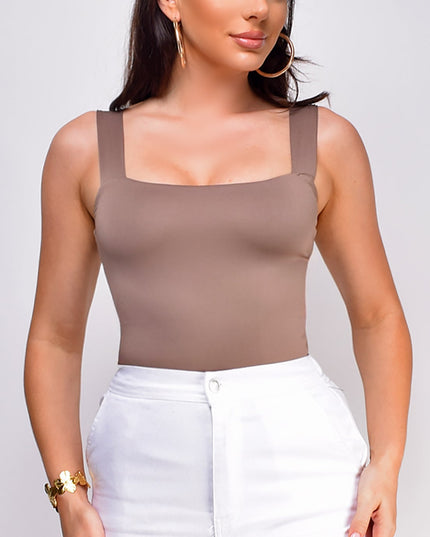 Beige Square Neck Top