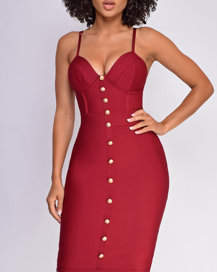 Wine Gold Button Bandage Dress