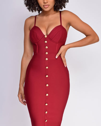 Wine Gold Button Bandage Dress