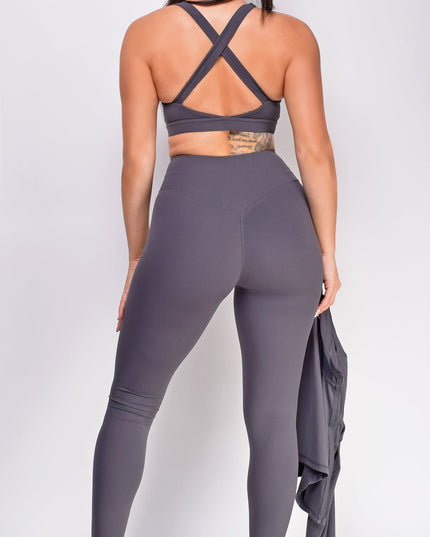 Gray Jacket Legging Bra 3 Piece Active Set