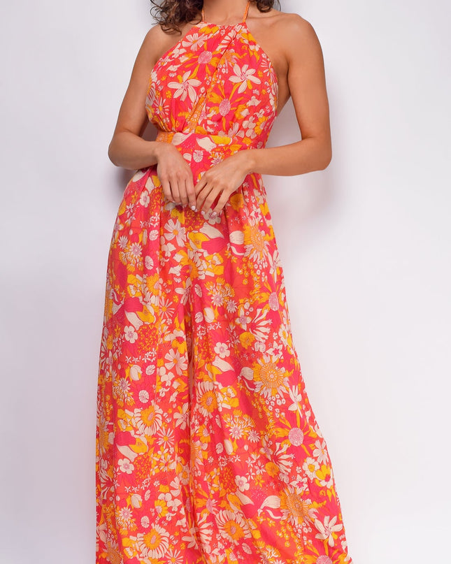 Orange Pink Multi Floral Print Jumpsuit