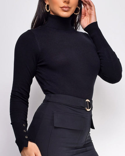 Black High Neck Long Sleeve Top