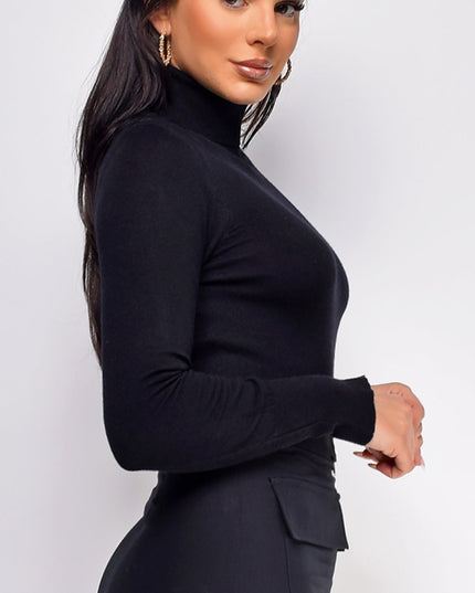 Black High Neck Long Sleeve Top