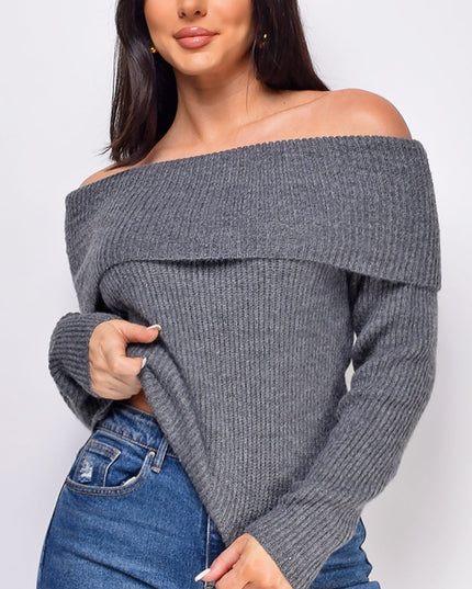 Charcoal Gray Off Shoulder Sweater Top