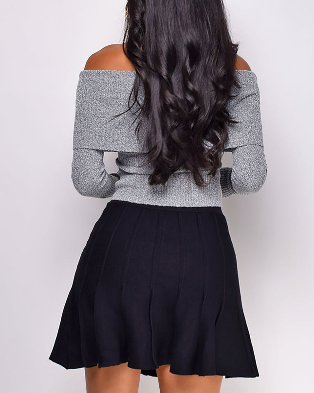 Gray Off Shoulder Sweater Top