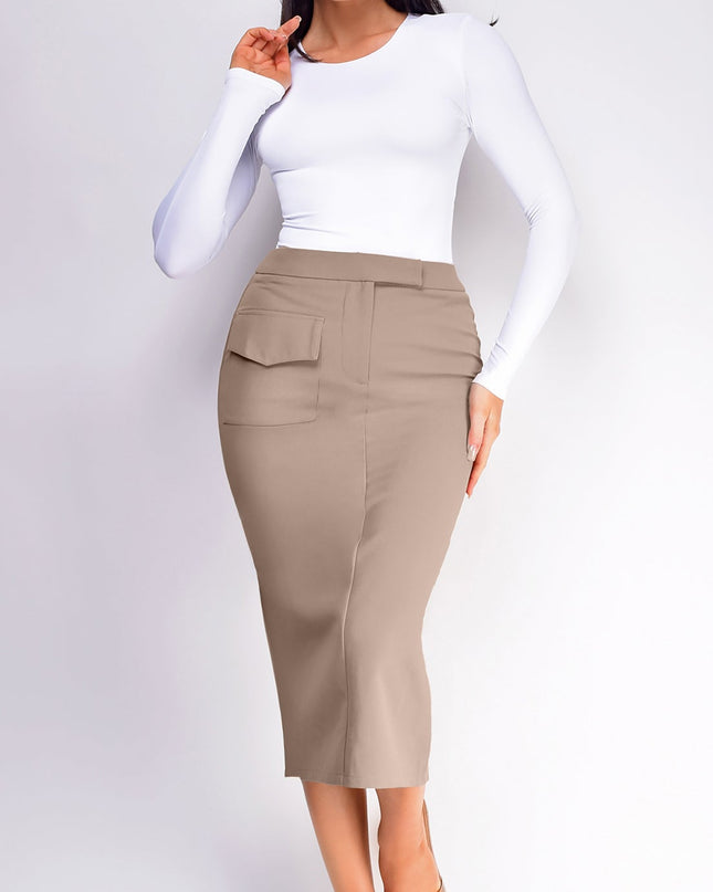 Beige Front Pocket Midi Skirt