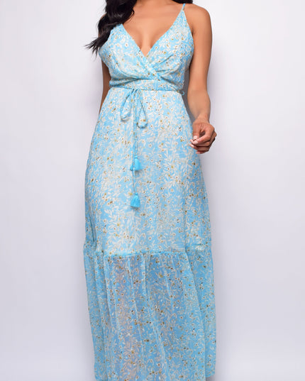 Blue Floral Print Maxi Dress