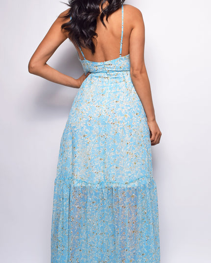 Blue Floral Print Maxi Dress