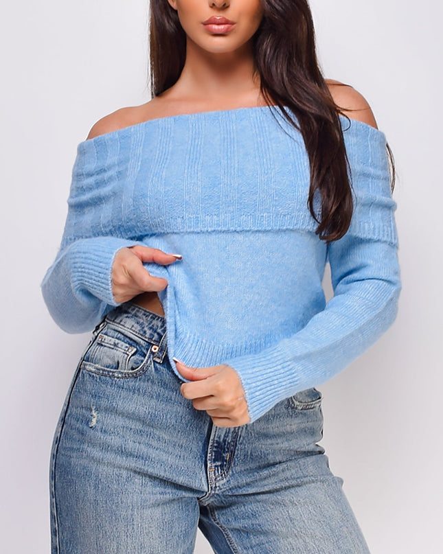 Blue Off Shoulder Sweater Top