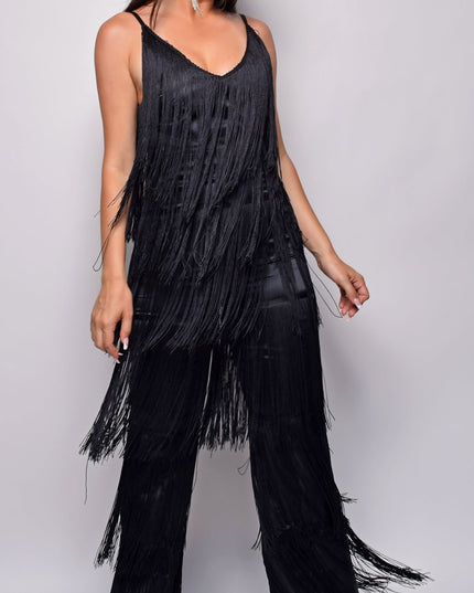 Black Fringe Jumpsuit