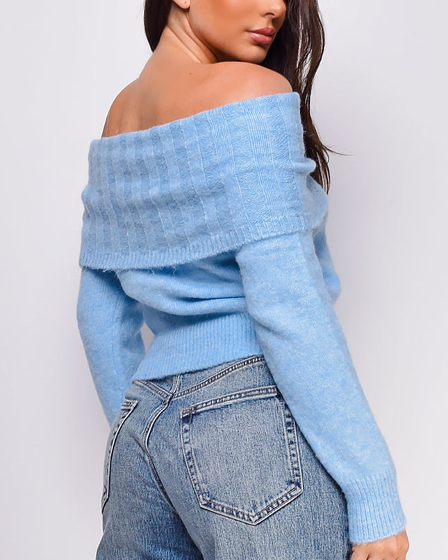 Blue Off Shoulder Sweater Top