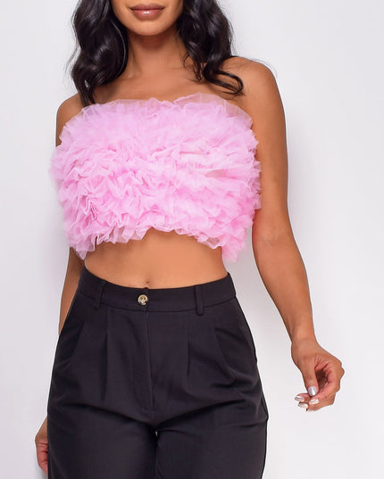 Pink Mesh Tulle Tube Top