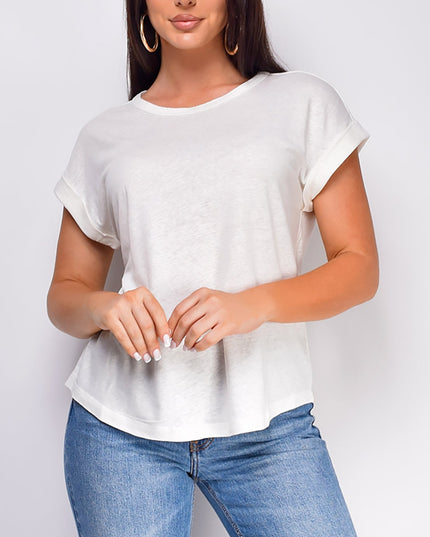 White Basic Linen T-Shirt Top