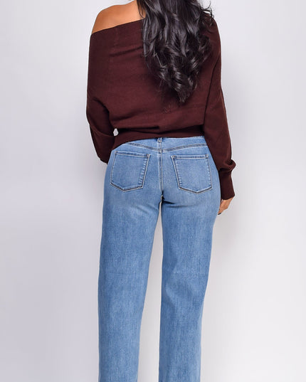 Blue Rise Straight Leg Denim Jeans