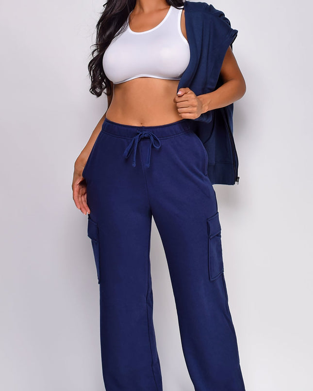 Navy Terry Straight Cargo Pocket Joggers
