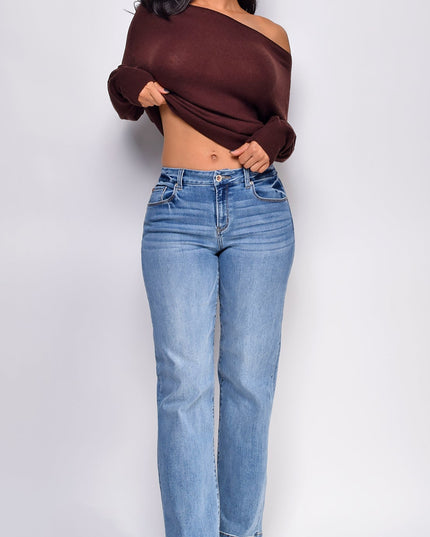 Blue Rise Straight Leg Denim Jeans