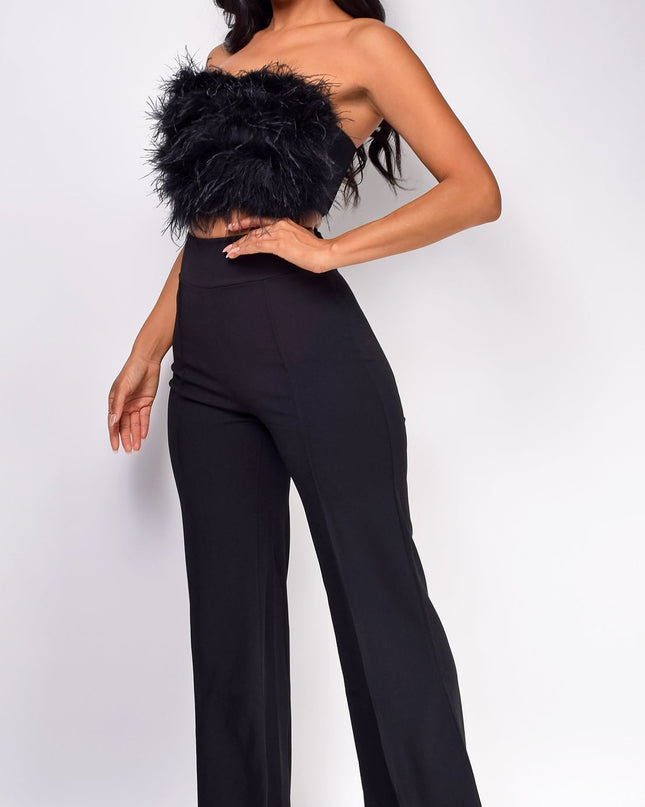 Black Feather Crop Top