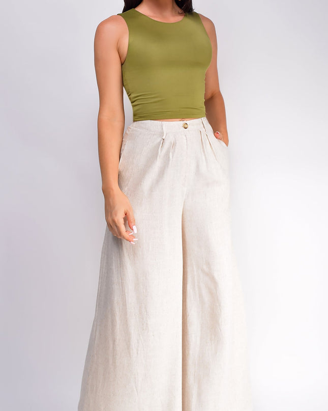 Beige High Waist Linen Pants
