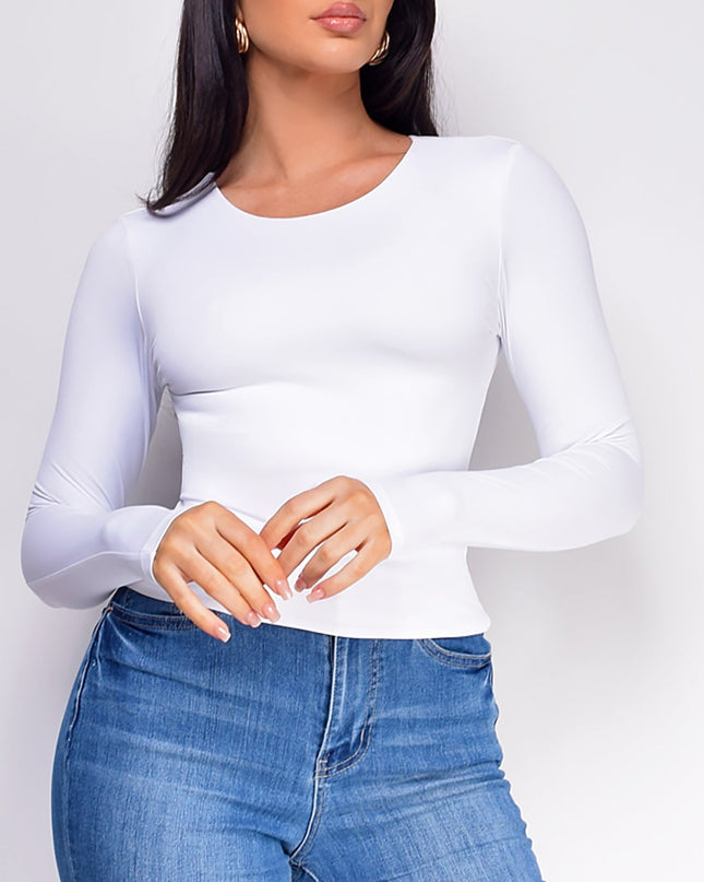 White Basic Long Sleeve Top