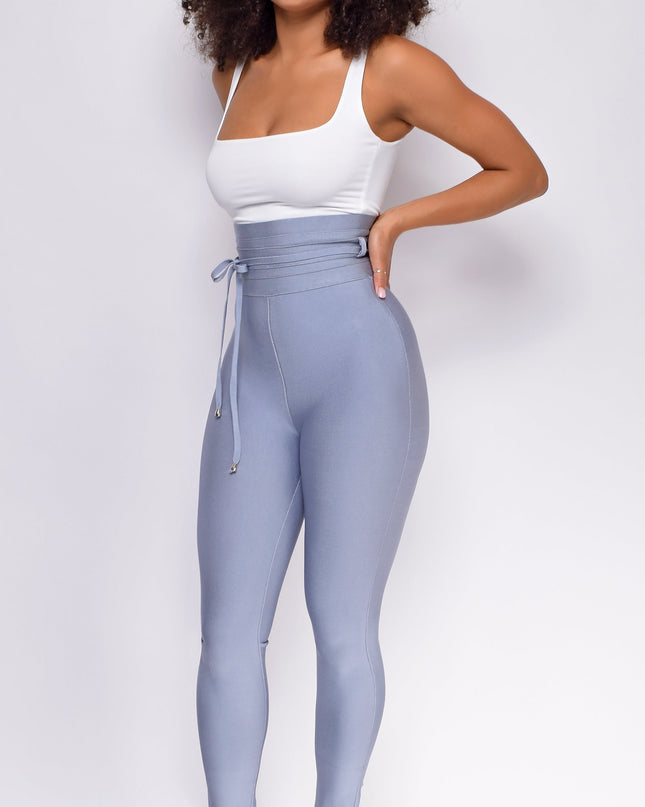 Blue Gray High Waist Belted Bandage Pants