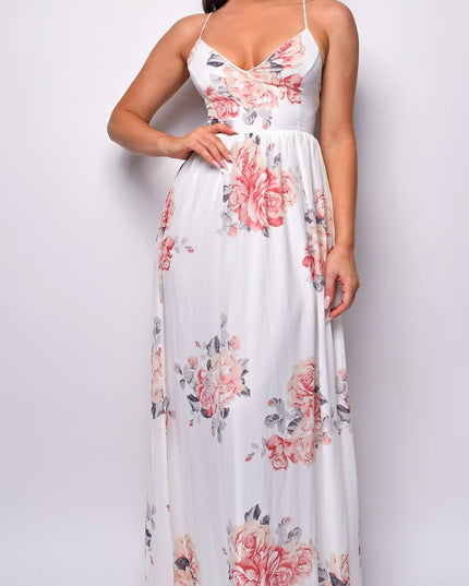 White Floral Print Maxi Dress
