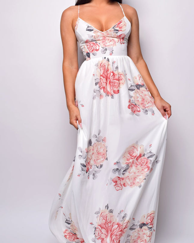 White Floral Print Maxi Dress