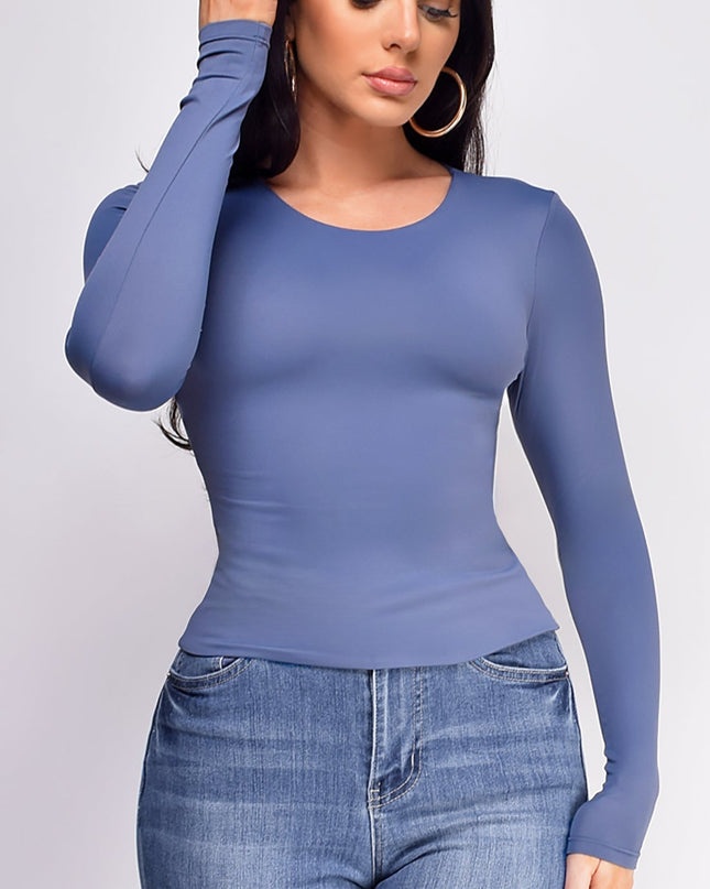 Blue Basic Long Sleeve Top