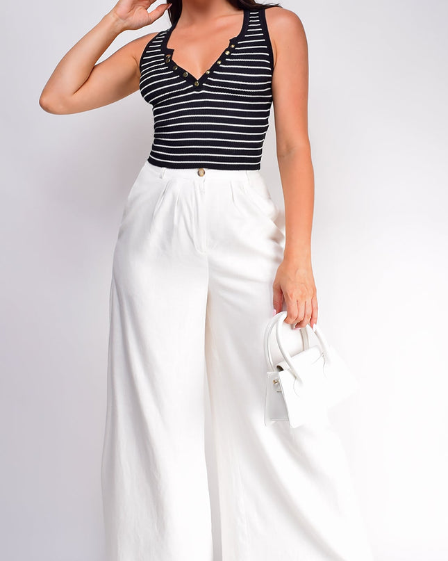 Black Stripe Button Front Henley Crop Top