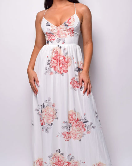 White Floral Print Maxi Dress