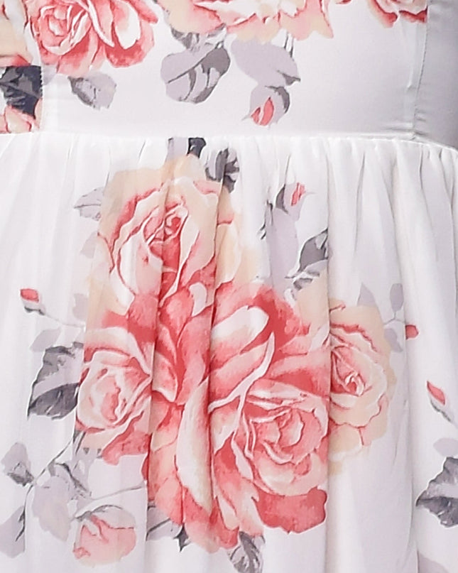 White Floral Print Maxi Dress