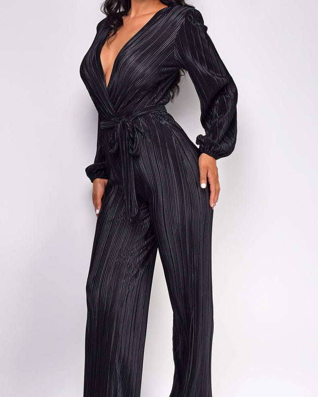 Black Juna Surplice Jumpsuit